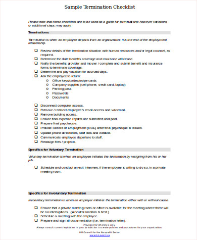 employee termination checklist form