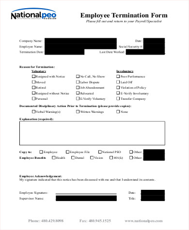 hr employee termination form printable