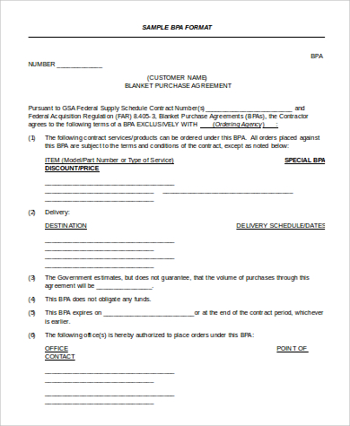 blanket purchase agreement format