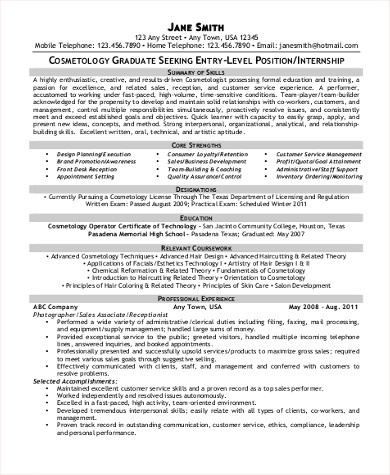 cosmetologist graduate resume format