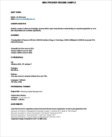 FREE 7+ Sample MBA Resume Templates in MS Word | PDF