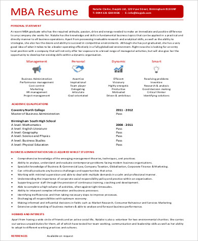 graduate mba resume