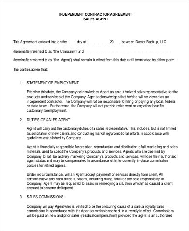 FREE 10  Sample Independent Contractor Agreement Forms in MS Word PDF