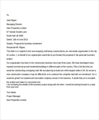 business investment proposal letter