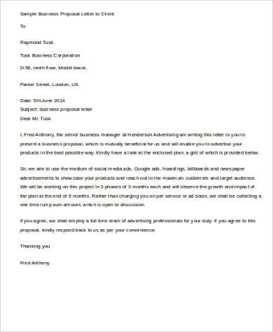 business proposal letter to client