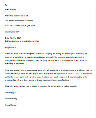 business proposal follow up letter