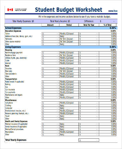 household budget calculator excel