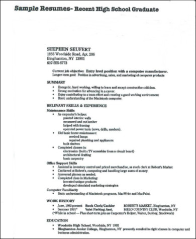 8+ Sample High School Graduate Resumes  Sample Templates