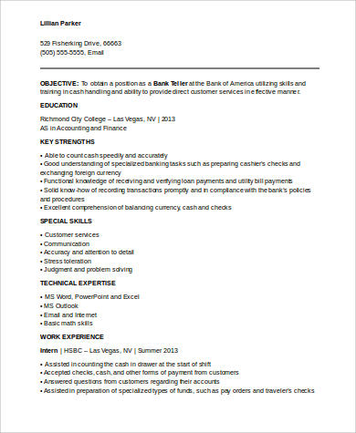 sample resume for bank teller position no experience