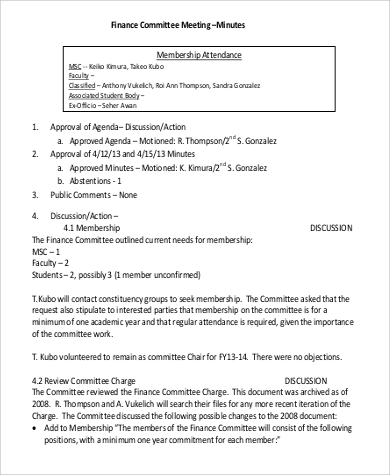 finance committee meeting minutes in pdf