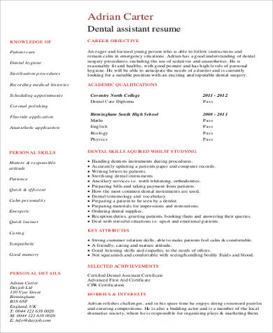 dental assistant no work experience resume