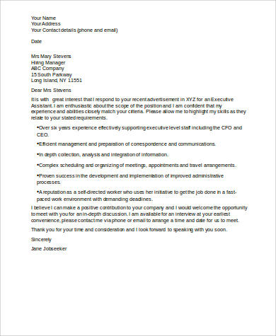 best executive administrative assistant cover letter