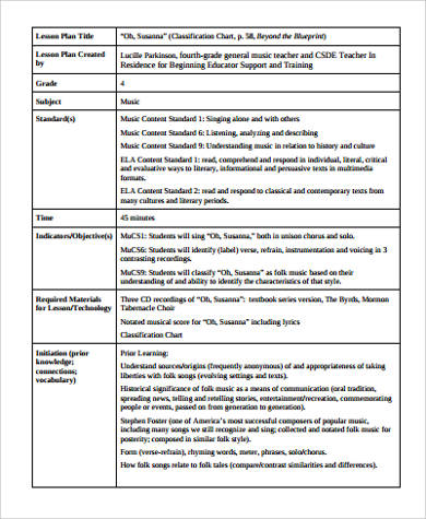 Free 10 Music Lesson Plan Samples In Ms Word Pdf