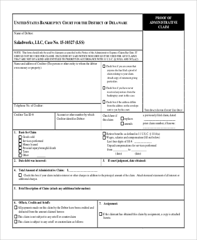 proof of administrative claim form