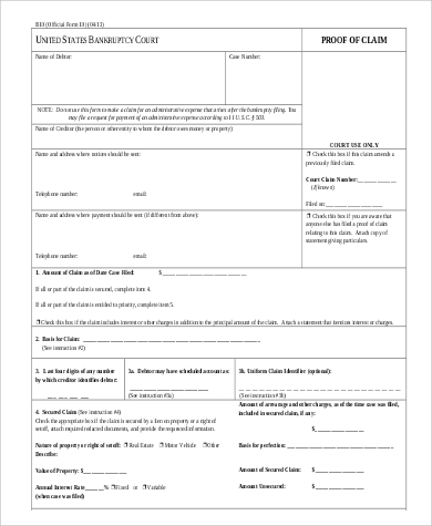 proof of claim official form sample