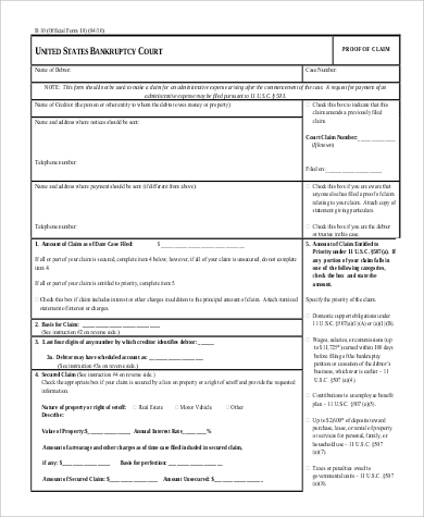 estate proof of claim form pdf