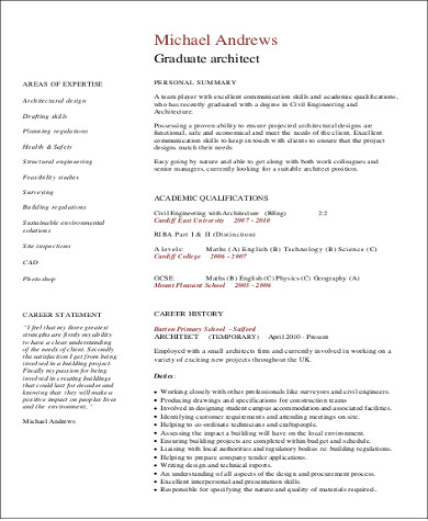 architecture graduate resume