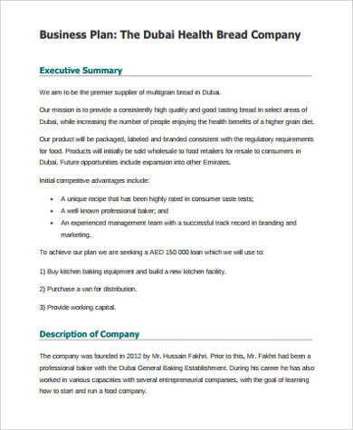 business plan sample pdf bakery