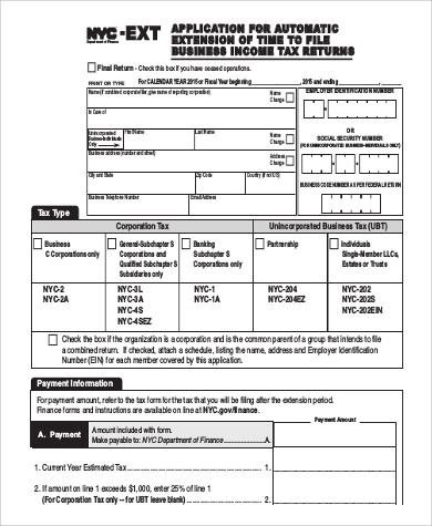 business income tax extension form