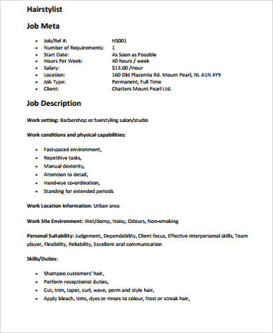 FREE 7+ Sample Hair Stylist Resume Templates in MS Word | PDF