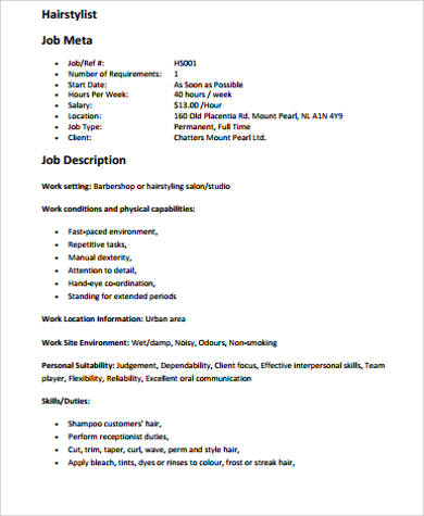 Free 7 Sample Hair Stylist Resume Templates In Ms Word Pdf