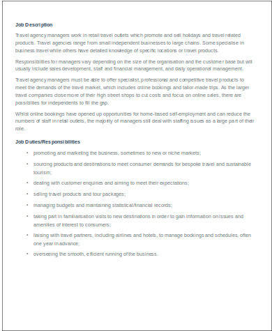 Travel agency manager job profile