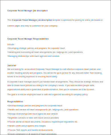 corporate travel manager job description