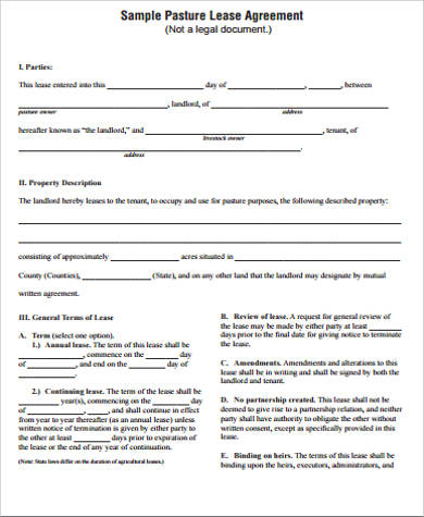 horse pasture lease agreement pdf