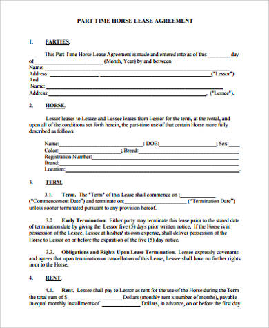 part time horse lease agreement