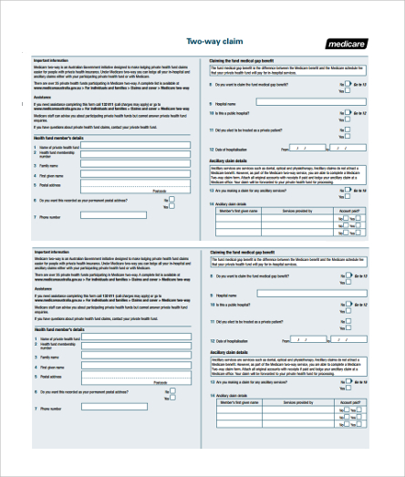 sample two way medicare claim form