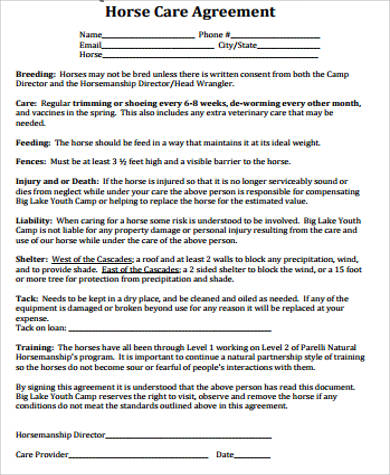 horse care lease agreement