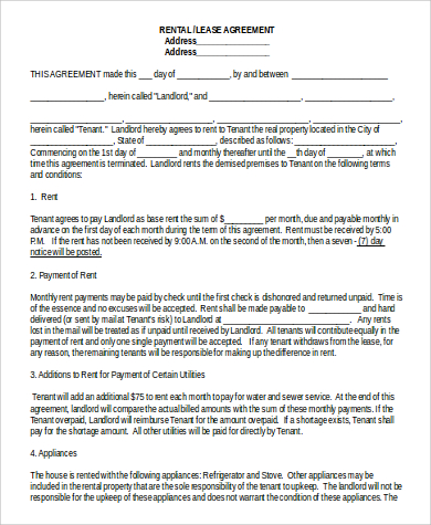rental lease agreement example
