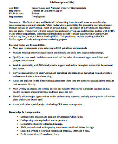 underwriter associate job description