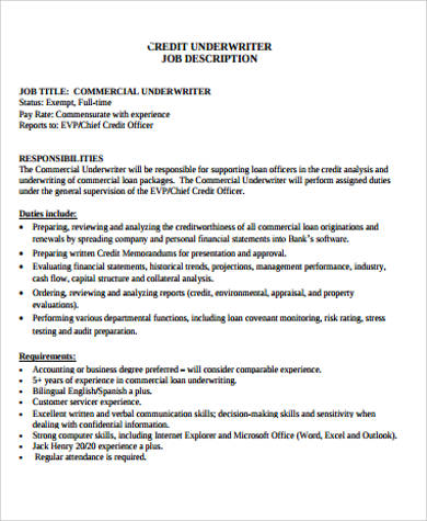 credit underwriter job description