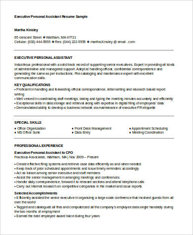 executive personal assistant resume
