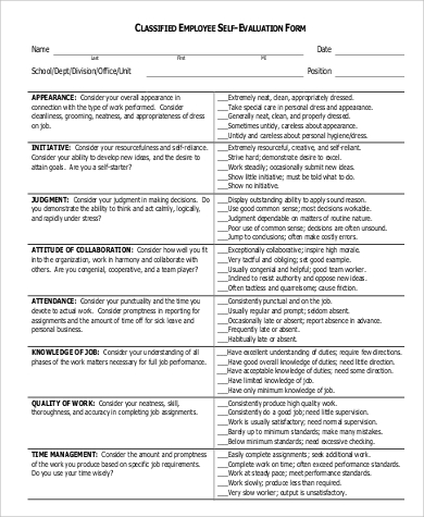 classified employee self evaluation form