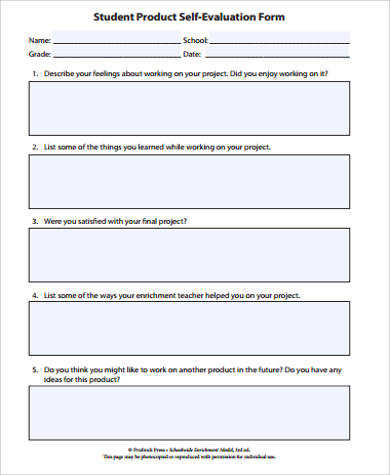 student product self evaluation form pdf