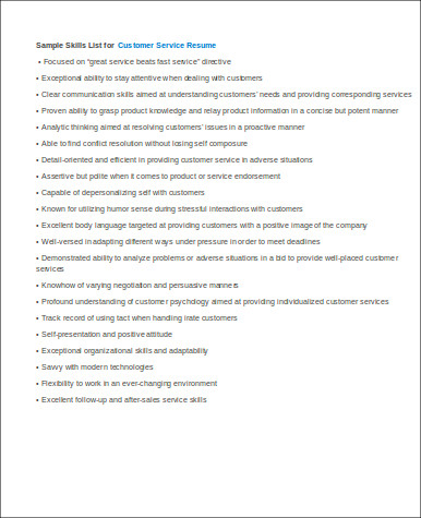 customer service resume skills and abilities