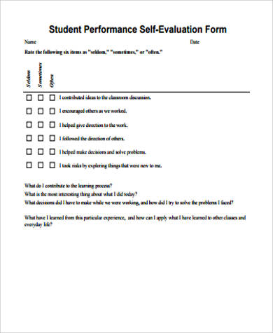 student performance self evaluation form