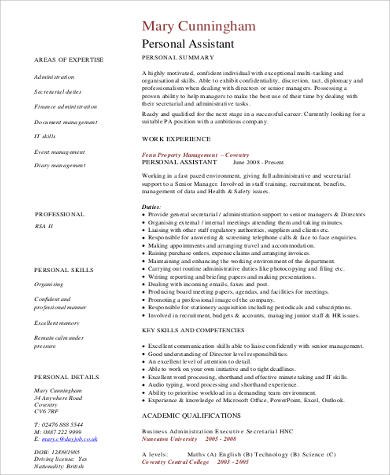 professional personal assistant resume