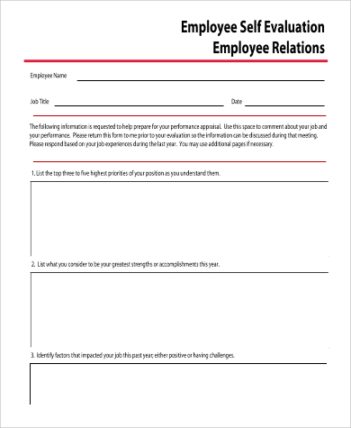 basic employee self evaluation form
