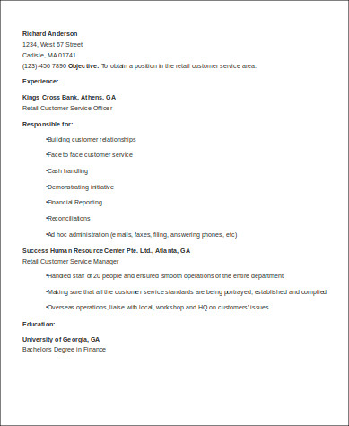 retail customer service skills resume