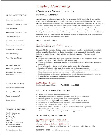 FREE 7+ Customer Service Skills Resume Templates in MS ...