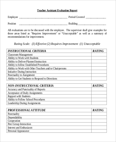 Teacher Self Evaluation Form   Teacher Assistant Self Evaluation Form 