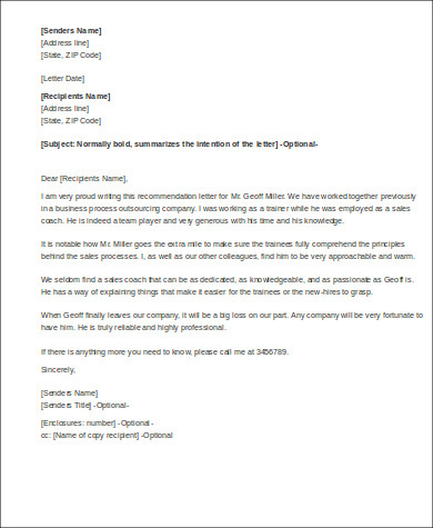 recommendation letter for sales coach job