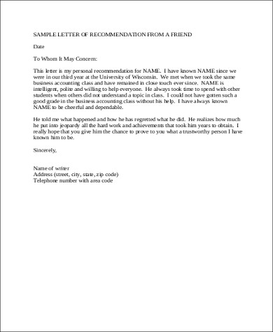 Letter Of Recommendation For Friend Template from images.sampletemplates.com