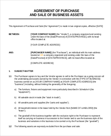 sale of business agreement format example1