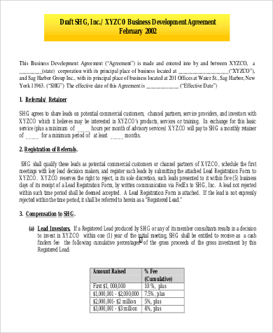 business development agreement format