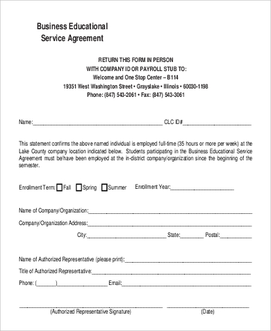 business educational service agreement format