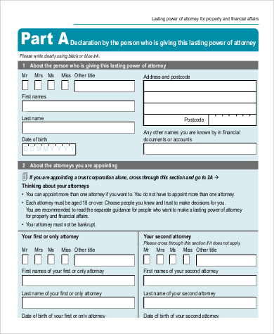 financial lasting power of attorney form example